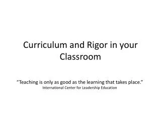 Curriculum and Rigor in your Classroom
