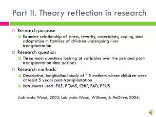Part II. Theory reflection in research