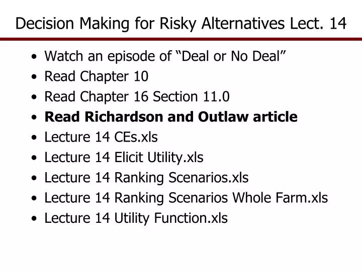 decision making for risky alternatives lect 14