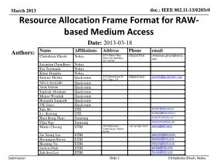 Resource Allocation Frame Format for RAW-based Medium Access