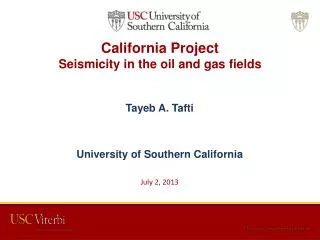 California Project Seismicity in the oil and gas fields