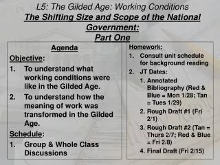 L5: The Gilded Age: Working Conditions The Shifting Size and Scope of the National Government: