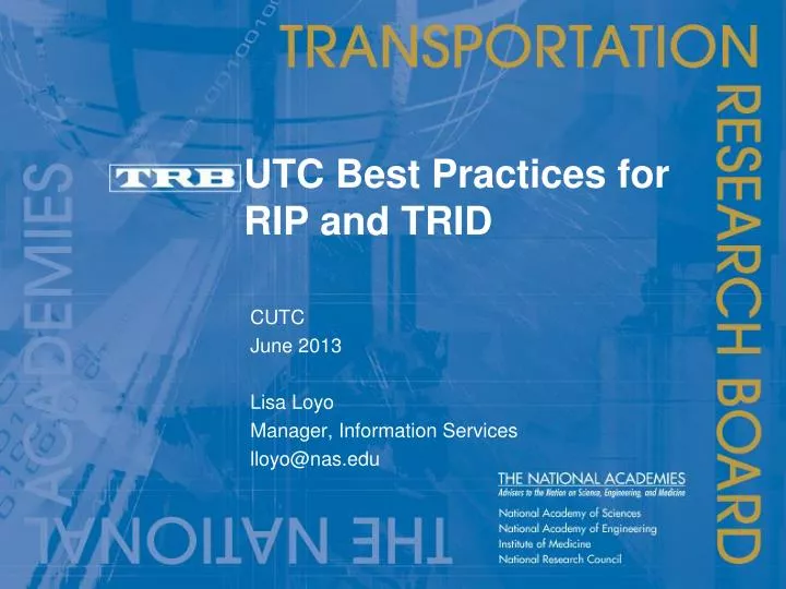 utc best practices for rip and trid