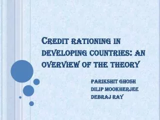 Credit rationing in developing countries: an overview of the theory