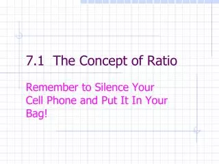 7.1 The Concept of Ratio