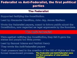 Federalist vs Anti-Federalist, the first political parties