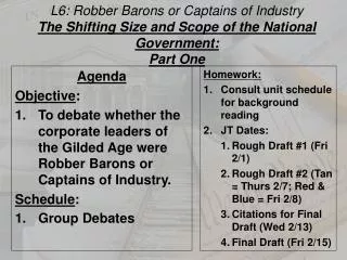 L6: Robber Barons or Captains of Industry The Shifting Size and Scope of the National Government: