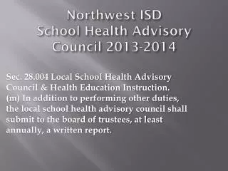 Northwest ISD School Health Advisory Council 2013-2014