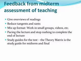 Feedback from midterm assessment of teaching