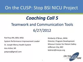 On the CUSP: Stop BSI NICU Project