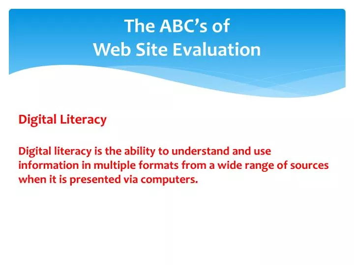 the abc s of web site evaluation