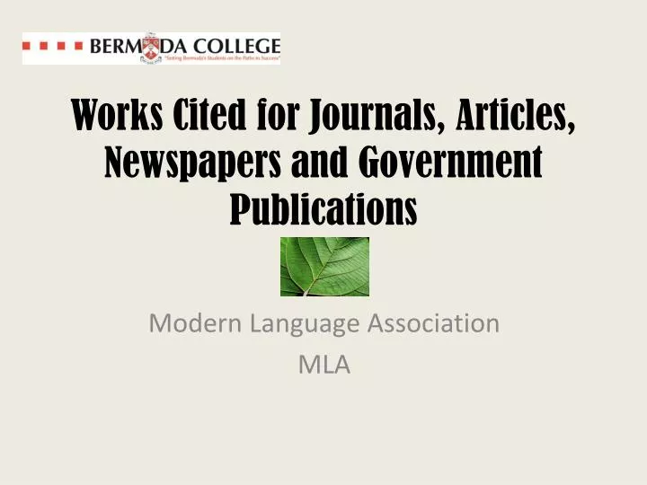 works cited for journals articles newspapers and government publications