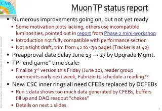 Muon TP status report