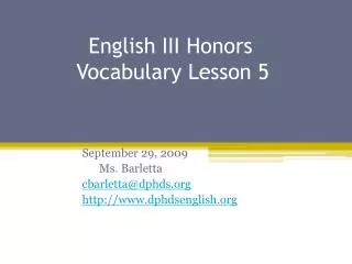 English III Honors Vocabulary Lesson 5