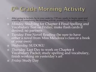 6 th Grade Morning Activity