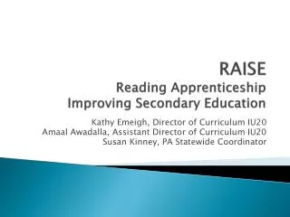 RAISE Reading Apprenticeship Improving Secondary Education