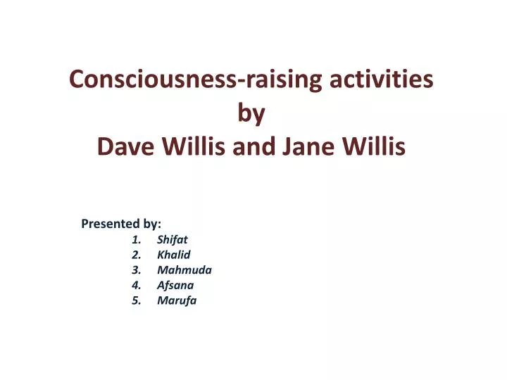 consciousness raising activities by dave willis and jane willis