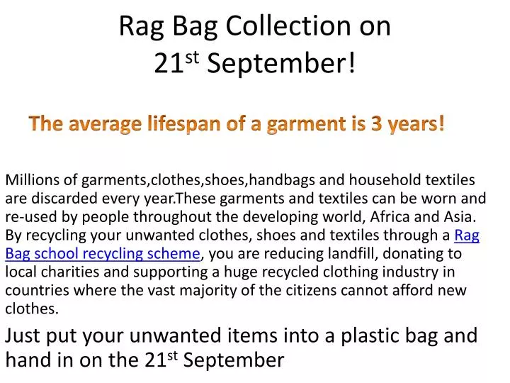 rag bag collection on 21 st s eptember