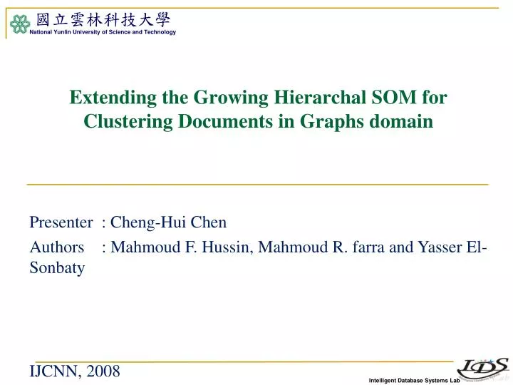 extending the growing hierarchal som for clustering documents in graphs domain