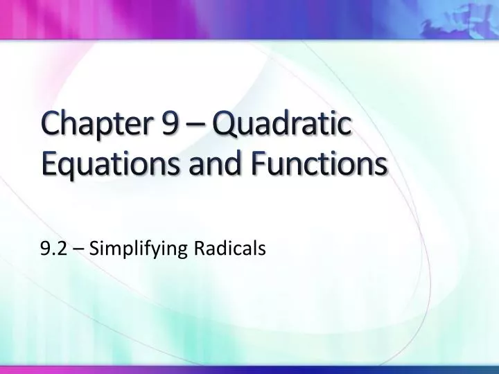 chapter 9 quadratic equations and functions