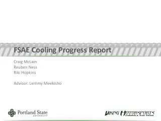 FSAE Cooling Progress Report