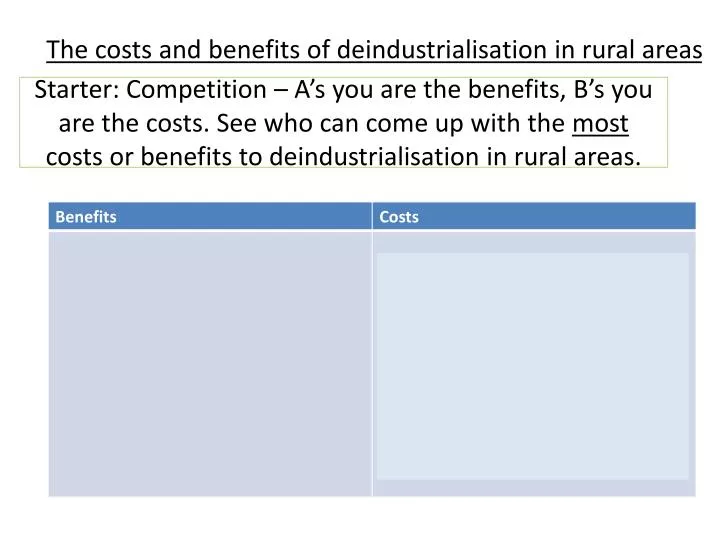 the costs and benefits of deindustrialisation in rural areas