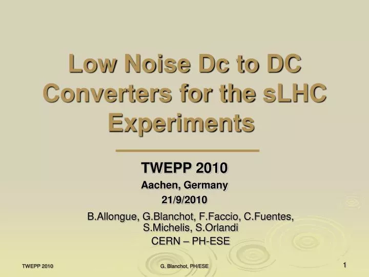 low noise dc to dc converters for the slhc experiments