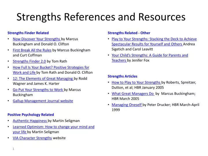 strengths references and resources