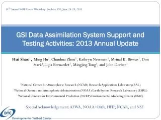 GSI Data Assimilation System Support and Testing Activities: 2013 Annual Update
