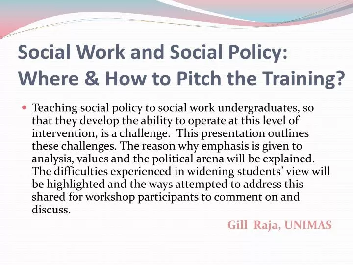 social work and social policy where how to pitch the training