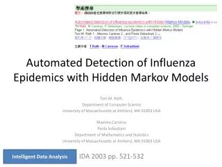 Automated Detection of Influenza Epidemics with Hidden Markov Models
