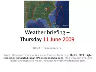 Weather briefing – Thursday 11 June 2009