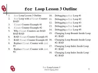 for Loop Lesson 3 Outline