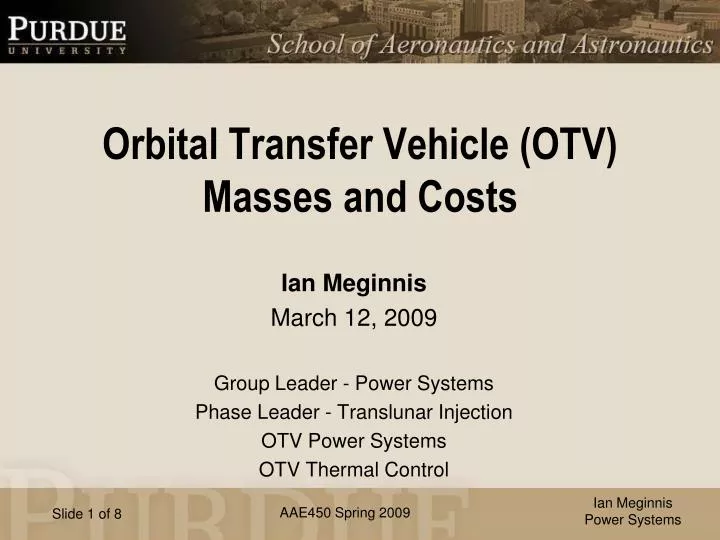 orbital transfer vehicle otv masses and costs
