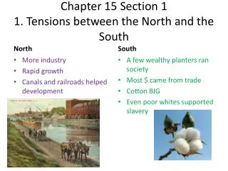 Chapter 15 Section 1 1 . Tensions between the North and the South