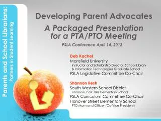 Developing Parent Advocates A Packaged Presentation for a PTA/PTO Meeting