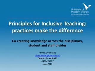 Principles for Inclusive Teaching: practices make the difference