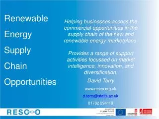 Renewable Energy Supply Chain Opportunities