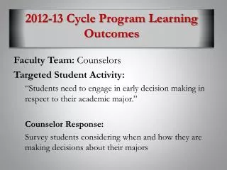 2012-13 Cycle Program Learning Outcomes