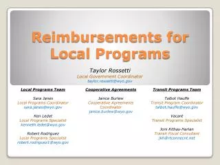 Reimbursements for Local Programs