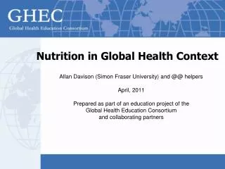 Nutrition in Global Health Context