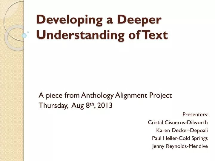 developing a deeper understanding of text