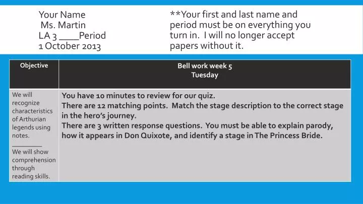 your name ms martin la 3 period 1 october 2013