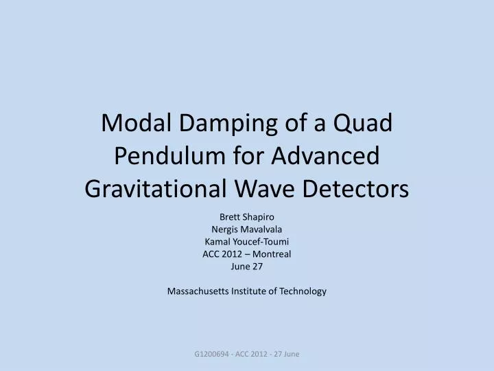 modal damping of a quad pendulum for a dvanced gravitational wave detectors