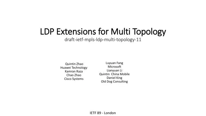 ldp extensions for multi topology draft ietf mpls ldp multi topology 11