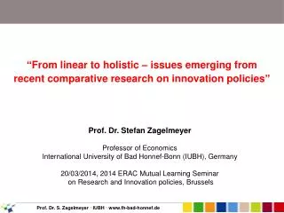 Prof. Dr. Stefan Zagelmeyer Professor of Economics
