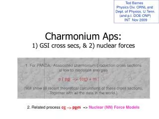 Charmonium Aps : 1) GSI cross secs , &amp; 2) nuclear forces