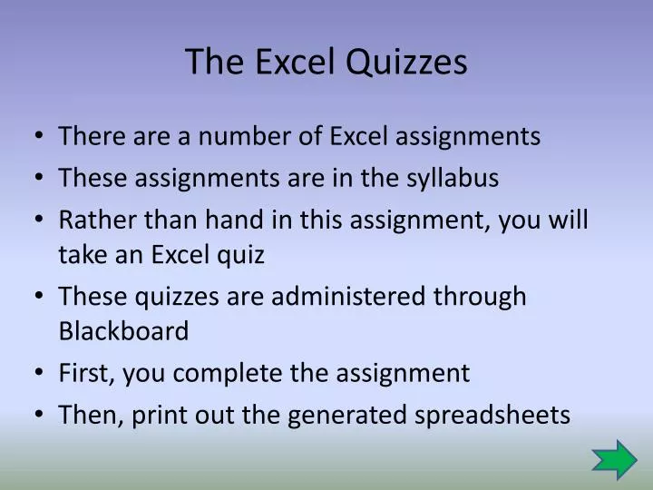 the excel quizzes
