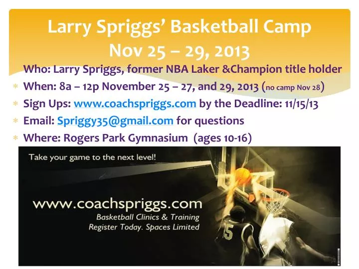 larry spriggs basketball camp nov 25 29 2013