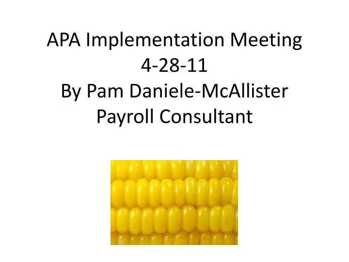 apa implementation meeting 4 28 11 by pam daniele mcallister payroll consultant